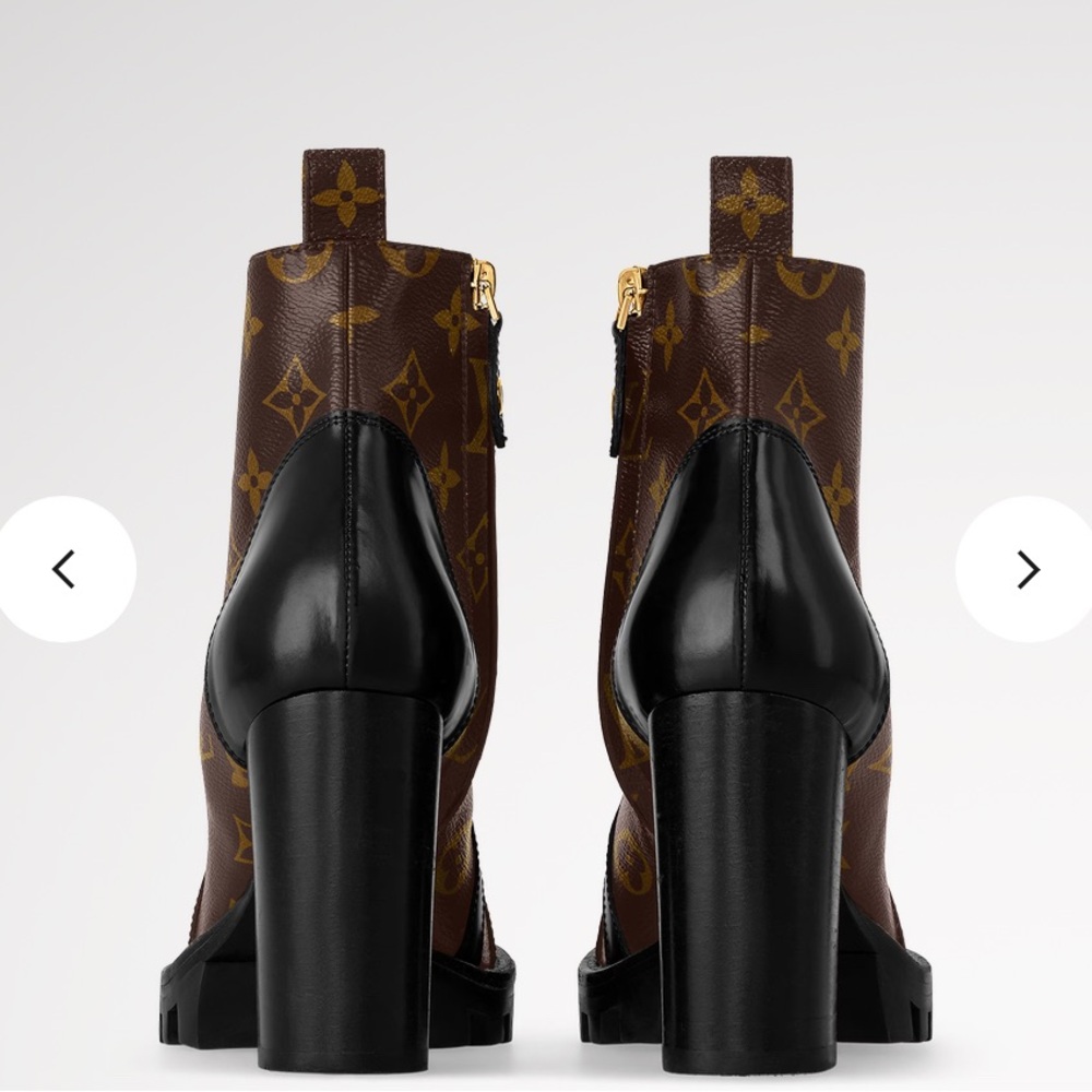 Louis Vuitton Brown Monogram Leather Combat Ankle Boots with Black Cap Toe - Picture 3 of 3
